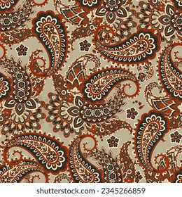 Turkish Cucumber Paisley. Seamless vector pattern in traditional oriental style with flowers, leaves and fantasy elements. Fabric and wallpaper cover