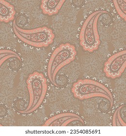 Turkish Cucumber Paisley. Seamless vector pattern in traditional oriental style with flowers, leaves and fantasy elements. Fabric and wallpaper cover