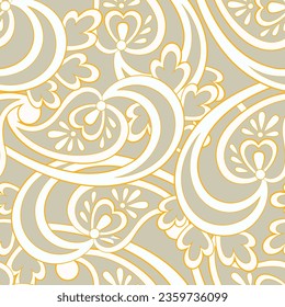 Turkish Cucumber Paisley. Seamless vector pattern in traditional oriental style with flowers, leaves and fantasy elements. Fabric and wallpaper cover