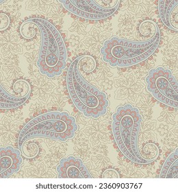 Turkish Cucumber Paisley. Seamless vector pattern in traditional oriental style with flowers, leaves and fantasy elements. Fabric and wallpaper cover