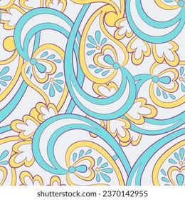Turco Cucumber Paisley. Patrón vectorial sin foco en el estilo oriental tradicional con flores, hojas y elementos de fantasía. Tejido y tapicería