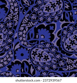 Turkish Cucumber Paisley. Seamless vector pattern in traditional oriental style with flowers, leaves and fantasy elements. Fabric and wallpaper cover