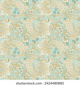 Turkish Cucumber Paisley. Seamless vector pattern in traditional oriental style with flowers, leaves and fantasy elements. Fabric and wallpaper cover