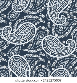 Turkish Cucumber Paisley. Seamless vector pattern in traditional oriental style with flowers, leaves and fantasy elements. Fabric and wallpaper cover