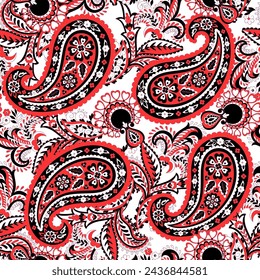 Turkish Cucumber Paisley. Seamless vector pattern in traditional oriental style with flowers, leaves and fantasy elements. Fabric and wallpaper cover