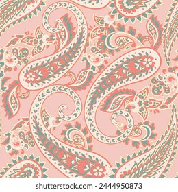 Turkish Cucumber Paisley. Seamless vector pattern in traditional oriental style with flowers, leaves and fantasy elements. Fabric and wallpaper cover