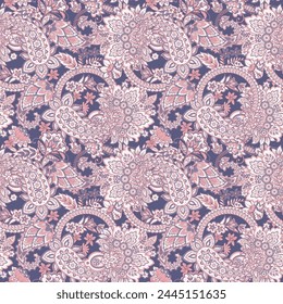 Turkish Cucumber Paisley. Seamless vector pattern in traditional oriental style with flowers, leaves and fantasy elements. Fabric and wallpaper cover