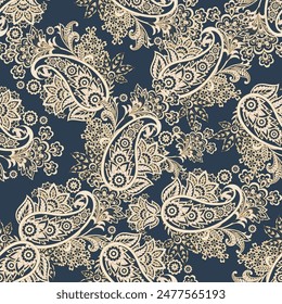 Paisley de pepino turco patrón de Vector sin fisuras en estilo oriental tradicional. Decorado con flores, hojas y Elementos de fantasía, para cubiertas de tela, textiles y Fondo de pantalla