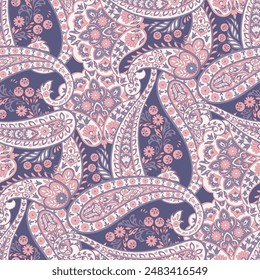Türkische Gurke Paisley nahtlose Vektorgrafik Muster im traditionellen orientalischen Stil. Dekoriert mit Blumen, Blättern und Fantasy-Elementen, für Stoff-, Textil- und Bildschirmhintergrund-Bezüge