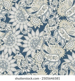 Türkische Gurke Paisley nahtloses Vektormuster im traditionellen orientalischen Stil. Mit Blumen, Blättern und Fantasy-Elementen dekoriert, für Stoff-, Textil- und Tapetenbezüge