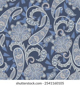 Turco Cucumber Paisley padrão vetor sem emenda no estilo oriental tradicional. Decorado com flores, folhas e elementos de fantasia, para coberturas de tecido, têxteis e papel de parede