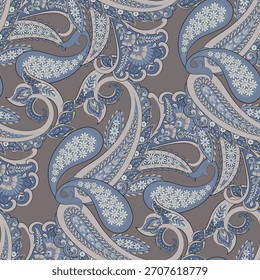 Pepino turco Paisley. Padrão de vetor sem emenda no estilo oriental tradicional com flores, folhas e elementos de fantasia. Cobertura de tecido e papel de parede