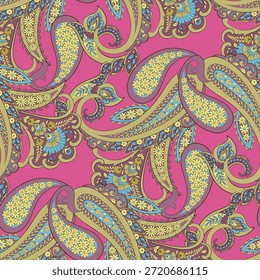 Pepino turco Paisley. Padrão de vetor sem emenda no estilo oriental tradicional com flores, folhas e elementos de fantasia. Cobertura de tecido e papel de parede