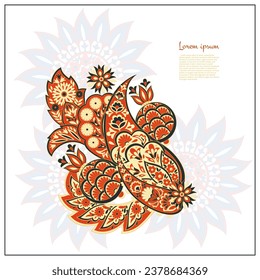 Turkish Cucumber Paisley. Vector pattern in traditional oriental style with flowers, leaves and fantasy elements. 