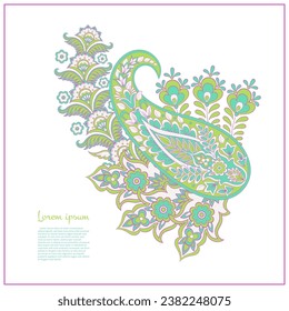 Turco Cucumber Paisley. Patrón vectorial en estilo oriental tradicional con flores, hojas y elementos de fantasía. 