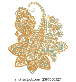 Turkish Cucumber Paisley. Vector pattern in traditional oriental style with flowers, leaves and fantasy elements
