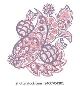 Turkish Cucumber Paisley. Vector pattern in traditional oriental style with flowers, leaves and fantasy elements. 