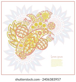 Turkish Cucumber Paisley. Vector pattern in traditional oriental style with flowers, leaves and fantasy elements. 
