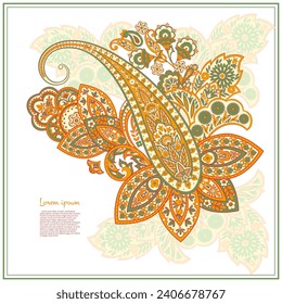 Turkish Cucumber Paisley. Vector pattern in traditional oriental style with flowers, leaves and fantasy elements