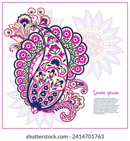 Turkish Cucumber Paisley. Vector pattern in traditional oriental style with flowers, leaves and fantasy elements. 