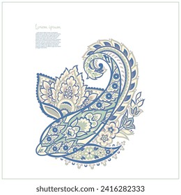 Turkish Cucumber Paisley. Vector pattern in traditional oriental style with flowers, leaves and fantasy elements. 