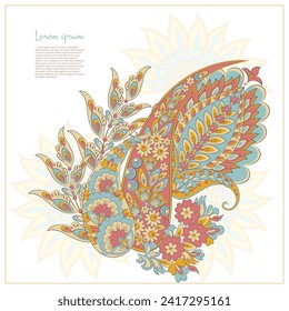 Turkish Cucumber Paisley. Vector pattern in traditional oriental style with flowers, leaves and fantasy elements. 