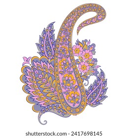 Turco Cucumber Paisley. Patrón vectorial en estilo oriental tradicional con flores, hojas y elementos de fantasía. 