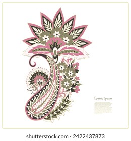 Turkish Cucumber Paisley. Vector pattern in traditional oriental style with flowers, leaves and fantasy elements. 