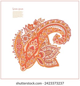 Turkish Cucumber Paisley. Vector pattern in traditional oriental style with flowers, leaves and fantasy elements. 