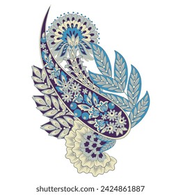 Turkish Cucumber Paisley. Vector pattern in traditional oriental style with flowers, leaves and fantasy elements.