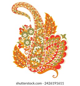 Turkish Cucumber Paisley. Vector pattern in traditional oriental style with flowers, leaves and fantasy elements. 