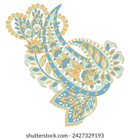 Turkish Cucumber Paisley. Vector pattern in traditional oriental style with flowers, leaves and fantasy elements. 