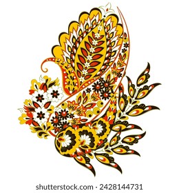Turkish Cucumber Paisley. Vector pattern in traditional oriental style with flowers, leaves and fantasy elements. 