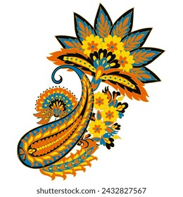 Paisley de pepino turco. Vector patrón en estilo oriental tradicional con flores, hojas y elementos de fantasía. 