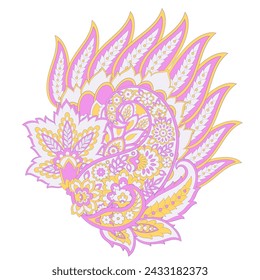 Turkish Cucumber Paisley. Vector pattern in traditional oriental style with flowers, leaves and fantasy elements. 