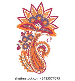 Turkish Cucumber Paisley. Vector pattern in traditional oriental style with flowers, leaves and fantasy elements. 