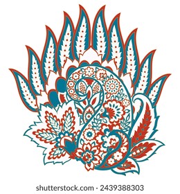In: Turkish Cucumber Paisley. Vektormuster im traditionellen orientalischen Stil mit Blumen, Blättern und Fantasy-Elementen. 