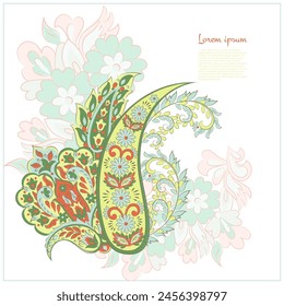 Paisley de pepino turco. Patrón de Vector en estilo oriental tradicional con flores, hojas y Elementos de fantasía.