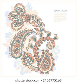 Turkish Cucumber Paisley. Vector pattern in traditional oriental style with flowers, leaves and fantasy elements.