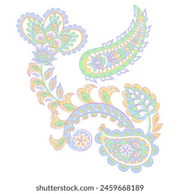 Turkish Cucumber Paisley. Vector pattern in traditional oriental style with flowers, leaves and fantasy elements.