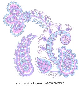Turkish Cucumber Paisley. Vector pattern in traditional oriental style with flowers, leaves and fantasy elements.