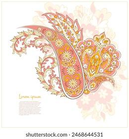 Turkish Cucumber Paisley. Vector pattern in traditional oriental style with flowers, leaves and fantasy elements.