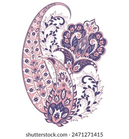 Turkish Cucumber Paisley. Vector pattern in traditional oriental style with flowers, leaves and fantasy elements. 