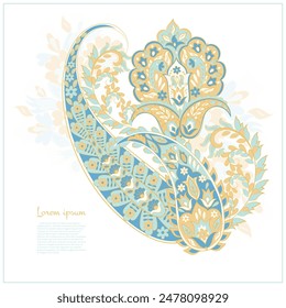 Turkish Cucumber Paisley. Vector pattern in traditional oriental style with flowers, leaves and fantasy elements. 