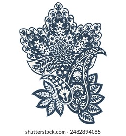 Turkish Cucumber Paisley. Vector pattern in traditional oriental style with flowers, leaves and fantasy elements. 