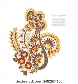 Paisley de pepino turco. Patrón de Vector en estilo oriental tradicional con flores, hojas y Elementos de fantasía. 