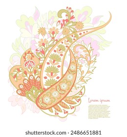 Turkish Cucumber Paisley. Vector pattern in traditional oriental style with flowers, leaves and fantasy elements. 