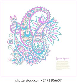 Turkish Cucumber Paisley. Vector pattern in traditional oriental style with flowers, leaves and fantasy elements. 
