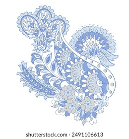 Turkish Cucumber Paisley. Vector pattern in traditional oriental style with flowers, leaves and fantasy elements. 