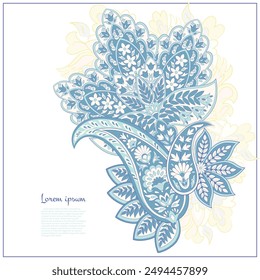 Turkish Cucumber Paisley. Vector pattern in traditional oriental style with flowers, leaves and fantasy elements. 